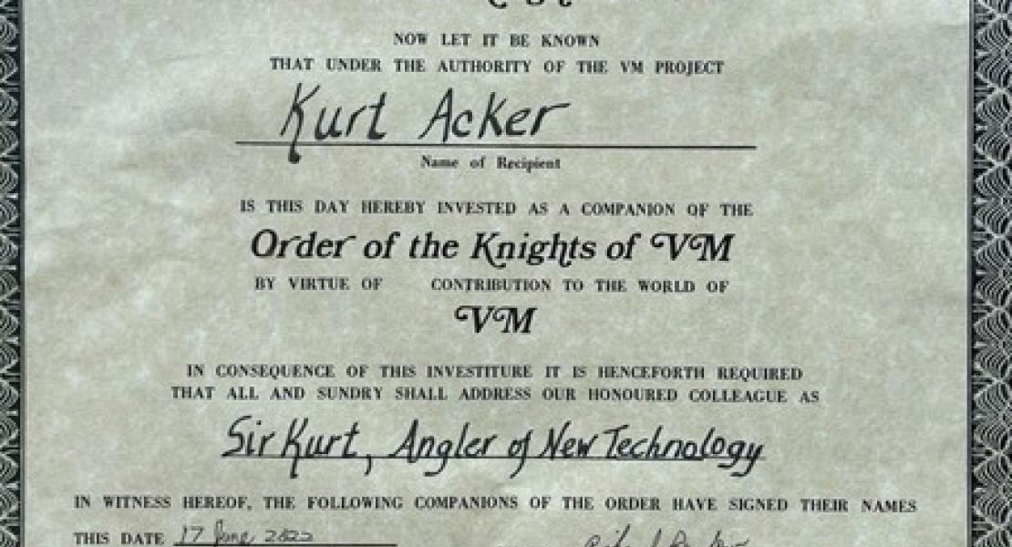 Kurt Acker Knight Certificate 