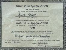 Kurt Acker Knight Certificate 